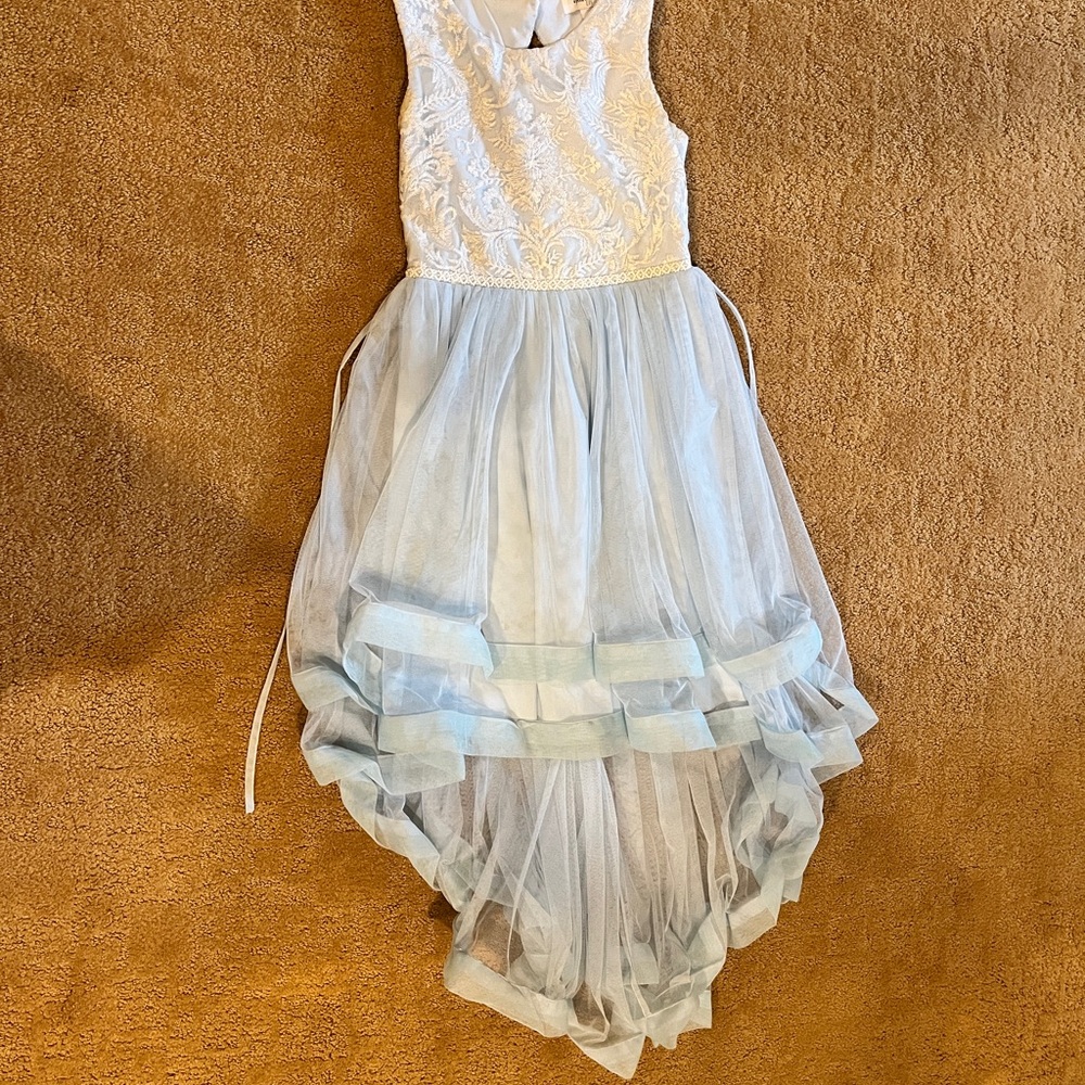Girl’s Size 12 ice blue, high-low party dress
